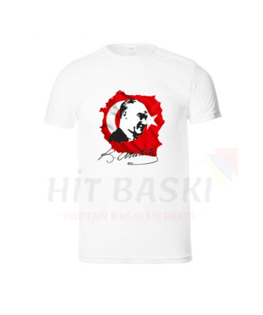 Cumhuriyet Bayramı 29 Ekim Baskılı Atatürk imza Tişört Çocuk Tişörtü Beyaz Tshirt Okullara Toptan Satış