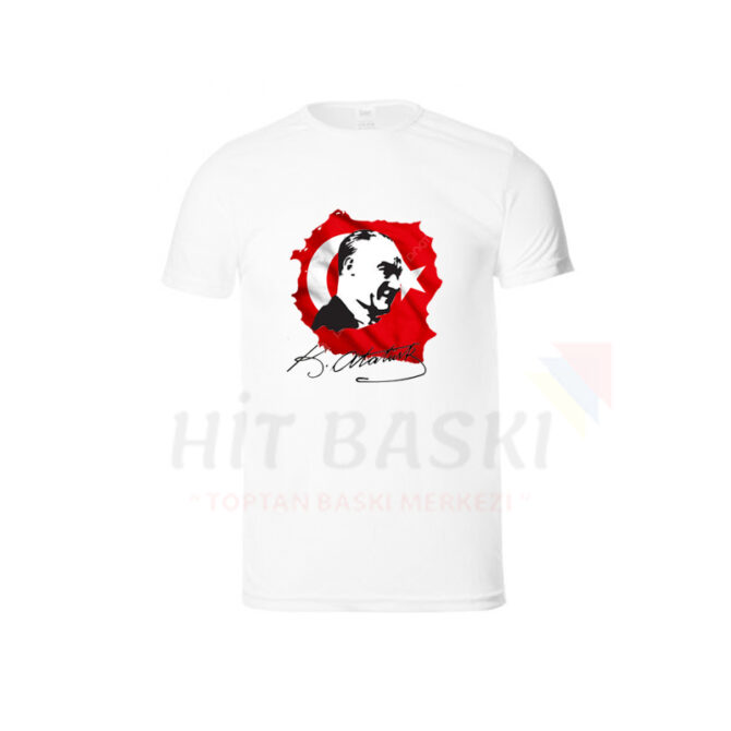 Cumhuriyet Bayramı 29 Ekim Baskılı Atatürk imza Tişört Çocuk Tişörtü Beyaz Tshirt Okullara Toptan Satış