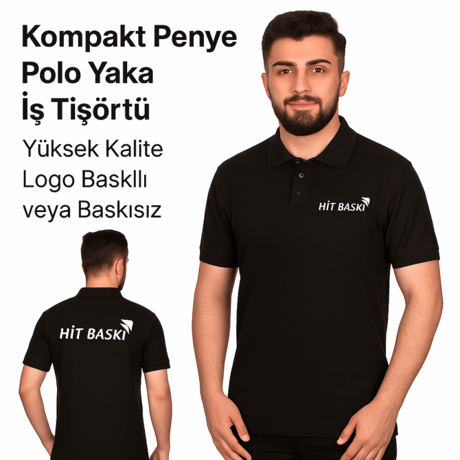 Siyah Polo Yaka İş Tişörtü – Yüksek Kalite, Logo Baskılı ve Baskısız Seçenekli Ultra Lüks Kompakt Penye