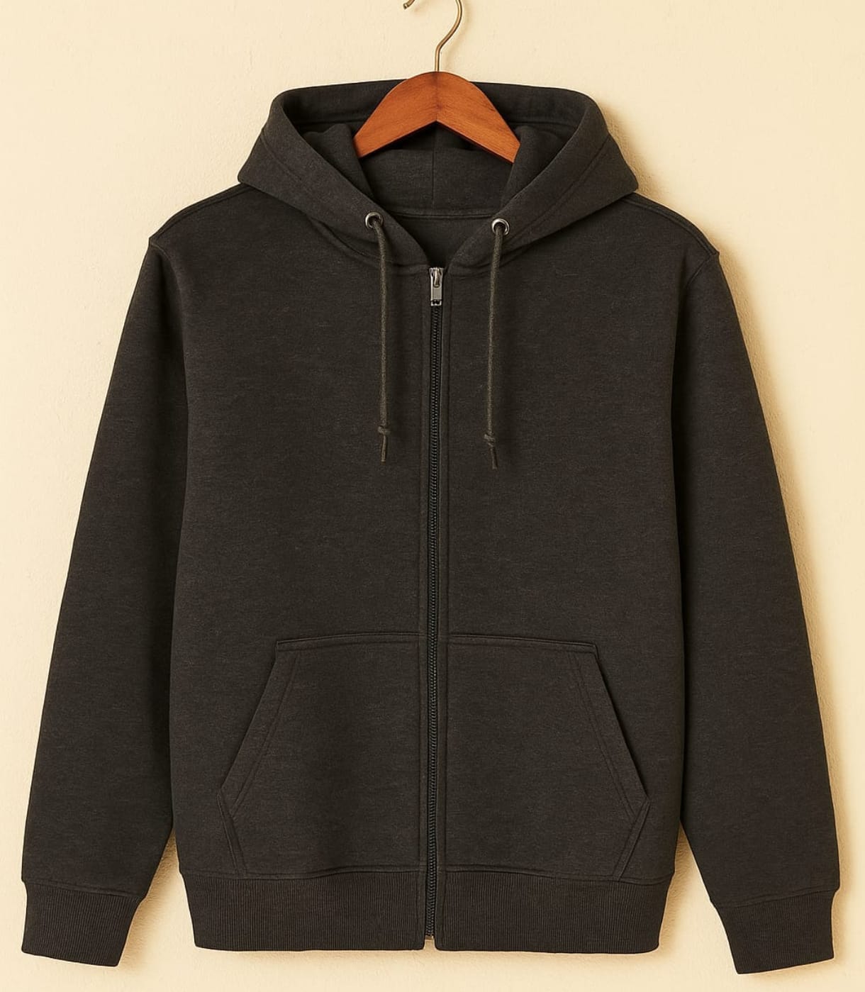 Antresit Gri Melanj Fermuarlı Hoodie Kapüşonlu Sweatshirt Pamuklu Toptan Baskılı Baskısız 3 iplik - Görsel 2