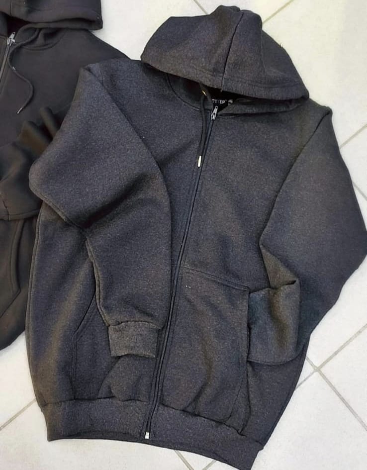 Gri Fermuarlı Hoodie Kapüşonlu Sweatshirt Pamuklu Toptan Baskılı Baskısız 3 iplik - Görsel 2