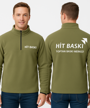 Firmalara Özel Logo Baskılı Yarım Fermuar Haki Yeşil Polar Mont – Kurumsal Kışlık İş Kıyafeti 10 Adet Üzeri Toptan Satış