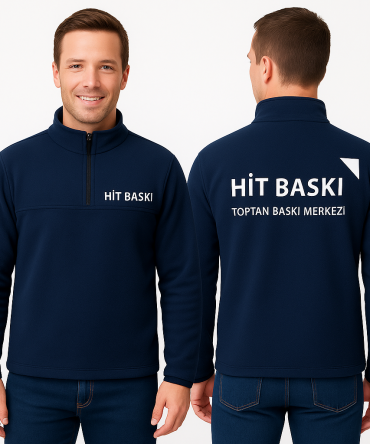 Firmalara Özel Logo Baskılı Yarım Fermuar Lacivert Polar Mont – Kurumsal Kışlık İş Kıyafeti 10 Adet Üzeri Toptan Satış