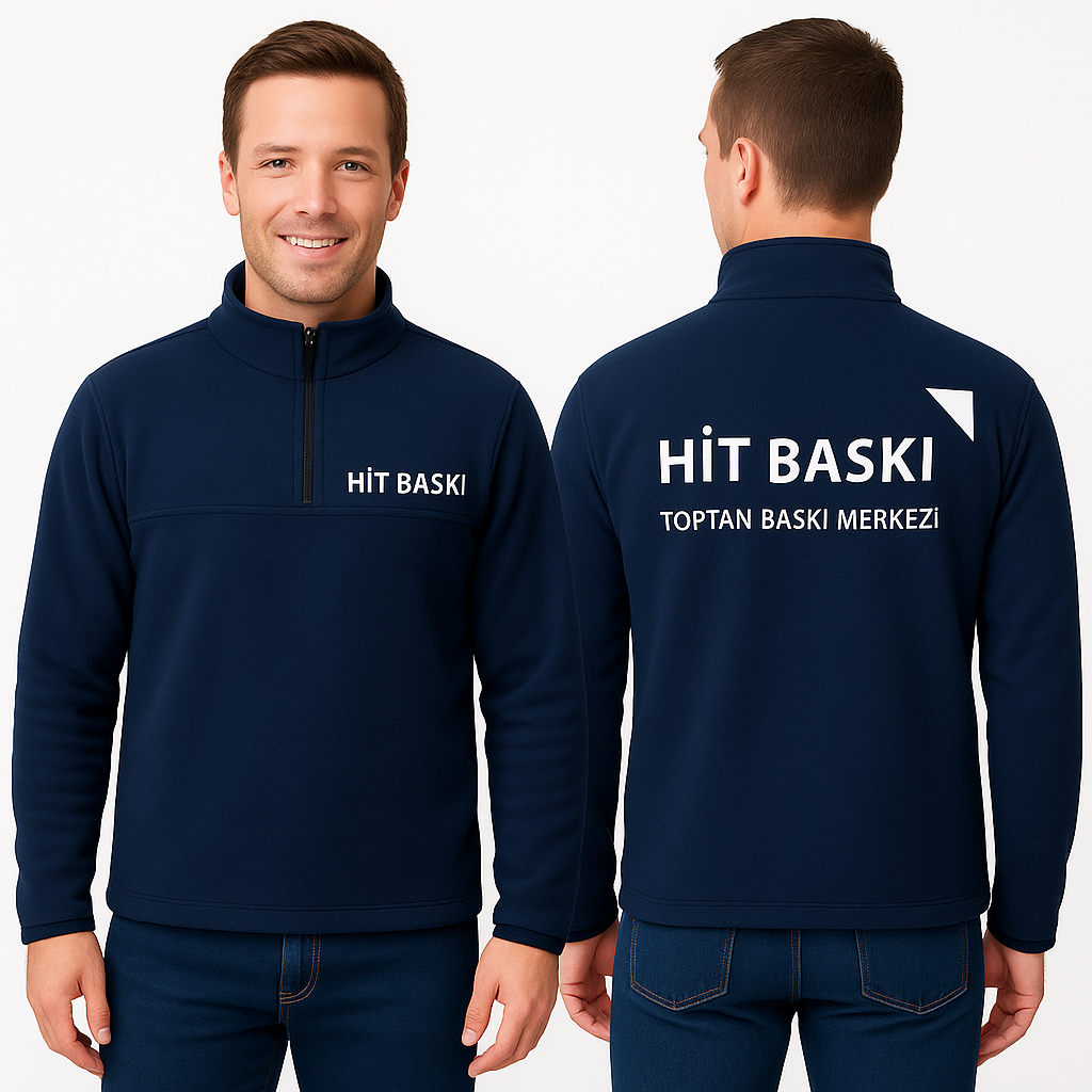 Firmalara Özel Logo Baskılı Yarım Fermuar Lacivert Polar Mont – Kurumsal Kışlık İş Kıyafeti 10 Adet Üzeri Toptan Satış