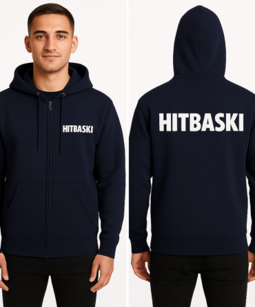 Lacivert Fermuarlı Hoodie Kapüşonlu Sweatshirt Pamuklu Toptan Baskılı Baskısız 3 iplik