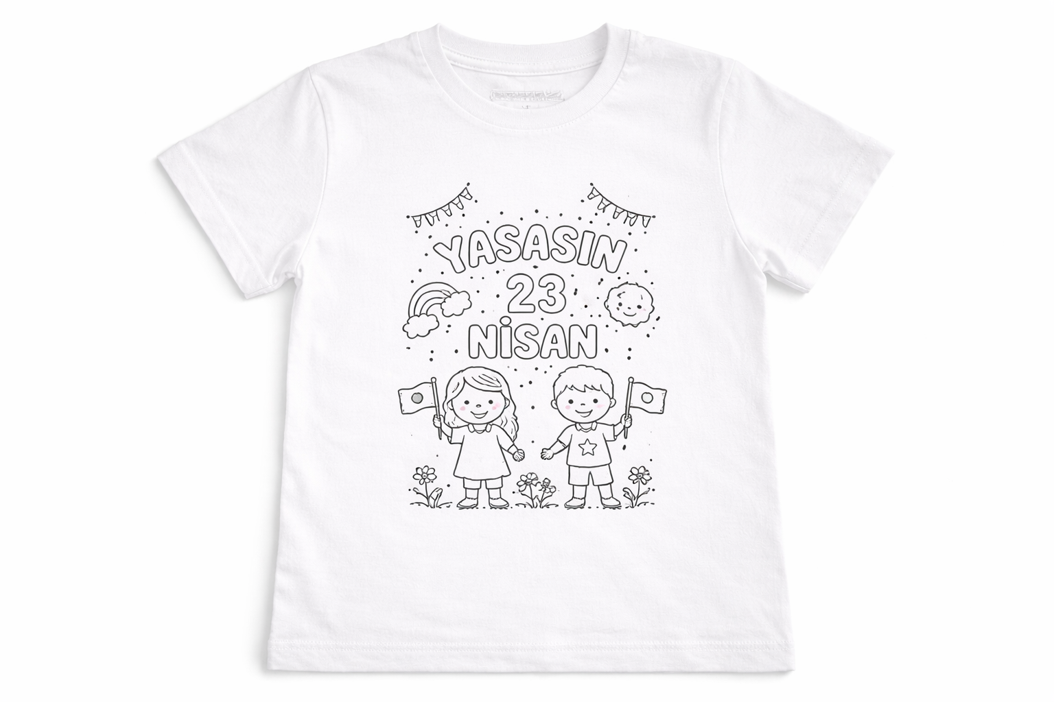 23 Nisan Özel Boyanabilir Çocuk Tişörtü – Yaşasın 23 Nisan Baskılı, Eğitici & Eğlenceli Boyama Tişörtü - Görsel 2
