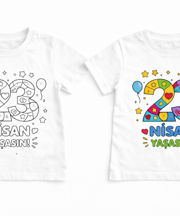 23 Nisan Boyanabilir Çocuk Tişörtü – Yaşasın 23 Nisan Eğitici Boyama Tişörtü