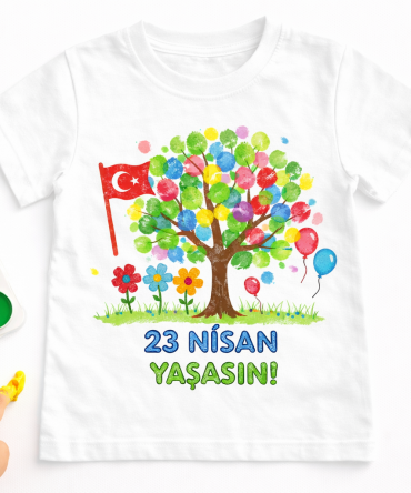 23 Nisan Parmak Boyama Çocuk Tişörtü – Eğitici Boyanabilir Tişört (Parmak İzi Etkinlikli)