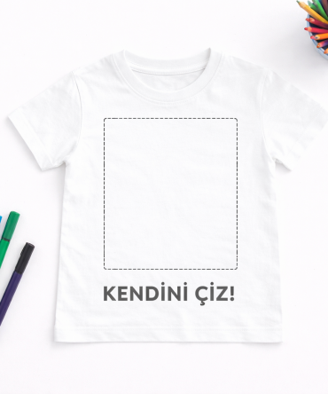 Kendini Çiz Çocuk Tişörtü – Boyanabilir Eğitici Tişört | Yaratıcı Çocuk Etkinliği (Boş Baskısız Tişört)