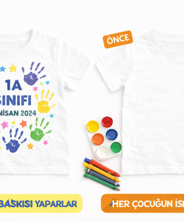 Sınıf Hatırası Boyanabilir Çocuk Tişörtü – Parmak Baskı Etkinlik Tişörtü (Okul & Anaokulu Özel) (Boş Baskısız Tişört)