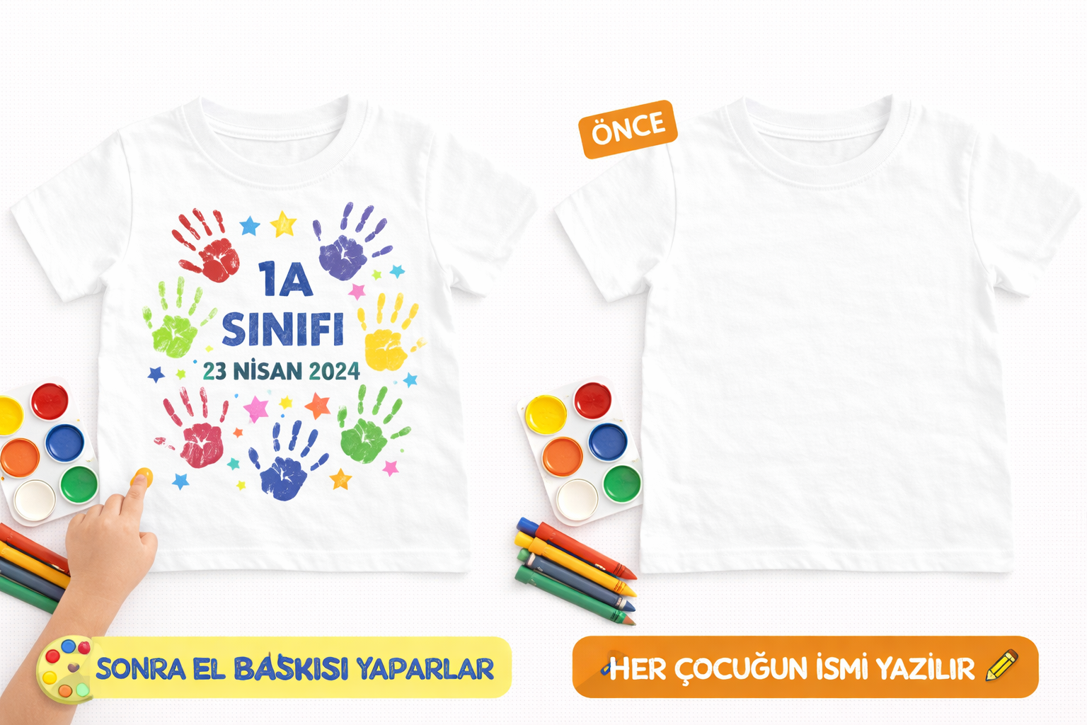 Sınıf Hatırası Boyanabilir Çocuk Tişörtü – Parmak Baskı Etkinlik Tişörtü (Okul & Anaokulu Özel) (Boş Baskısız Tişört)