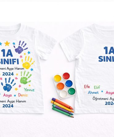 Sınıf Hatırası Boyanabilir Çocuk Tişörtü – Parmak Baskı Etkinlik Tişörtü (Okul & Anaokulu Özel)