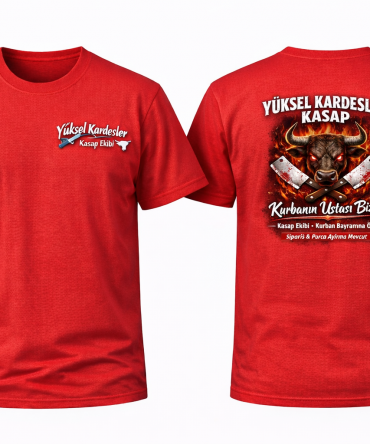 Kırmızı Kasap Tişörtü Kurban Bayramı TOPTAN Reklamlı Tişört Özel Tasarım Pamuklu